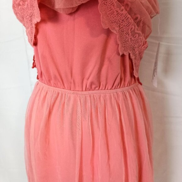 Trixxi Coral Pink Open Back Tiered Dress M NWT Embroidery Adjustable Straps - Picture 8 of 8